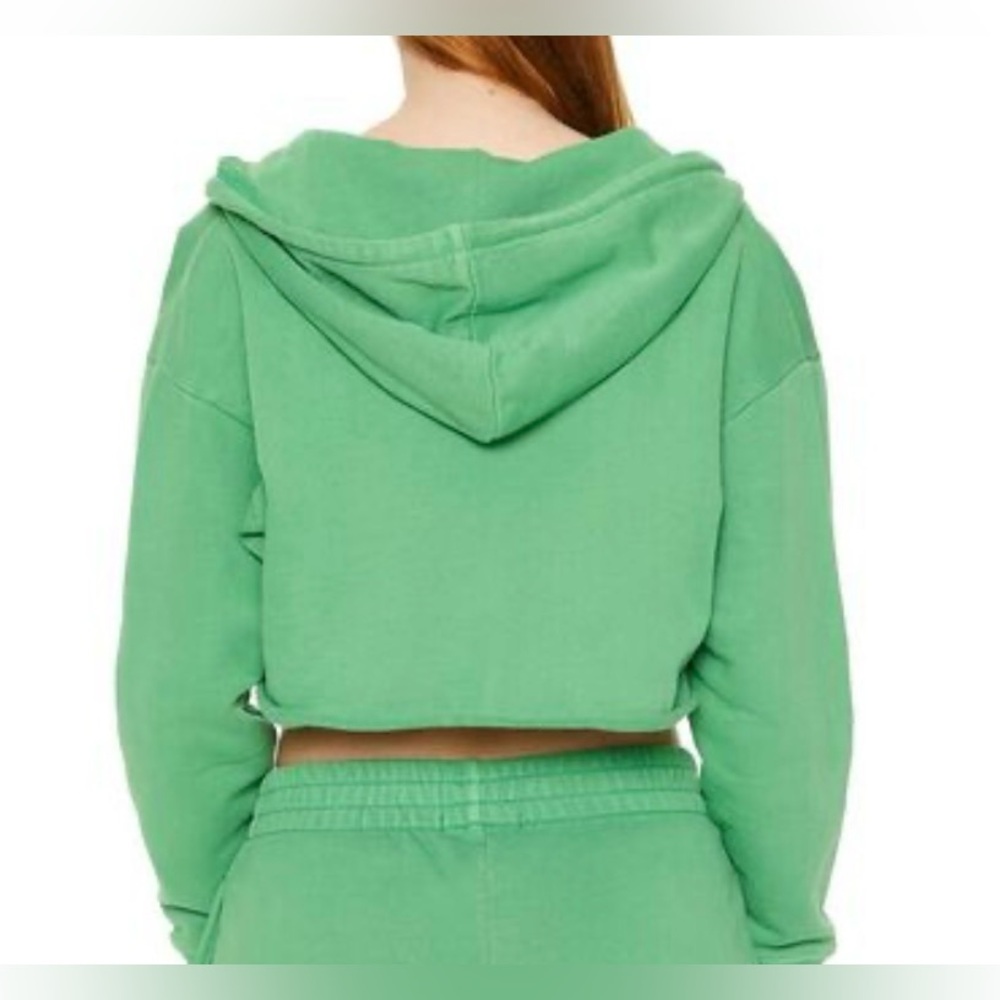 Forever 21 Green Cropped Zip Hoodie Size Small